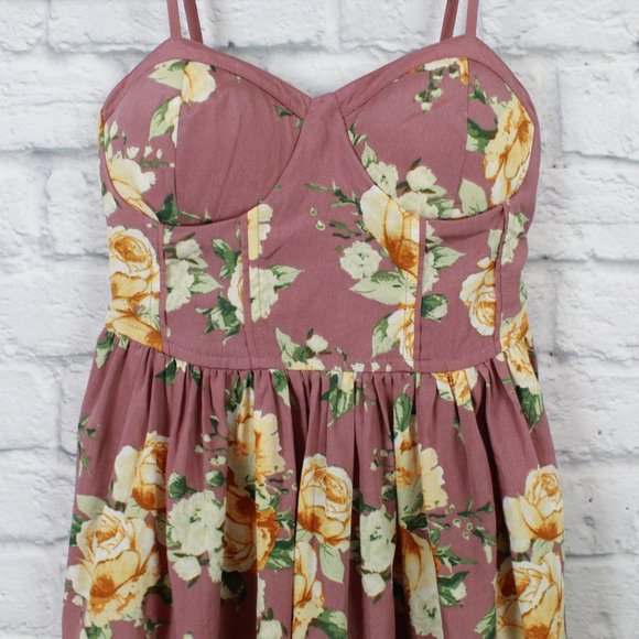 Band of Gypsies Pink Bra Top Summer Floral Sweetheart Mini Dress Size XS - Picture 4 of 9